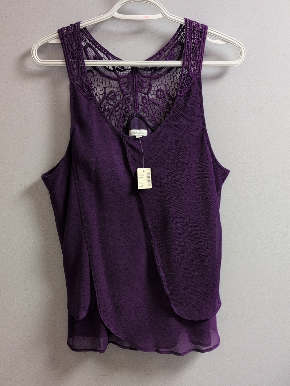 Reitmans Purple Short Sleeve Blouse Multilayer Lace Style Top Purple Violet